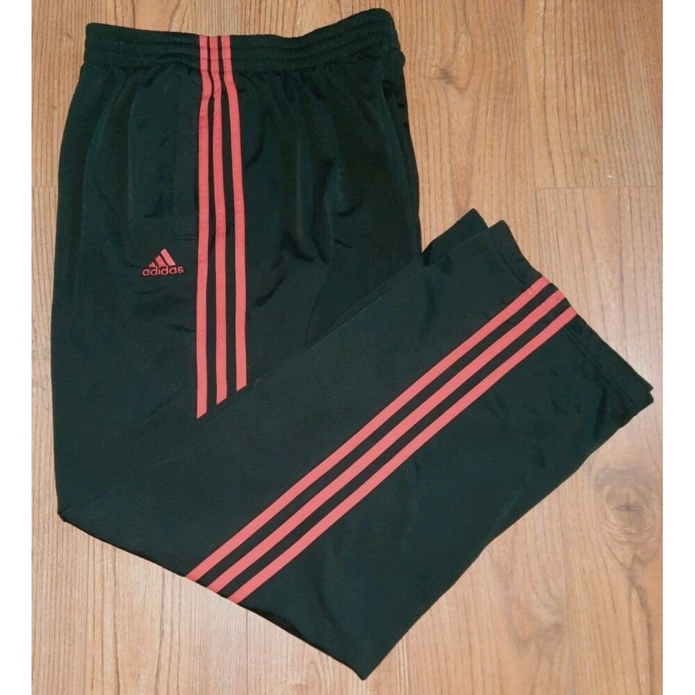 Adidas Mens Track Pants Black Scarlet Red Stripes VC Post Game Warm Up Y2K Sz L